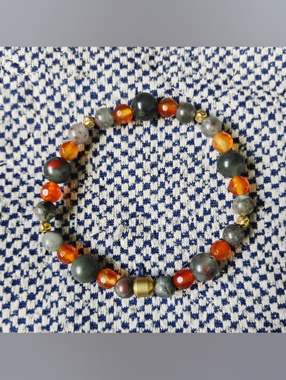 Handmade Bloodstone and Orange Carnelian Beaded Stretch Bracelet